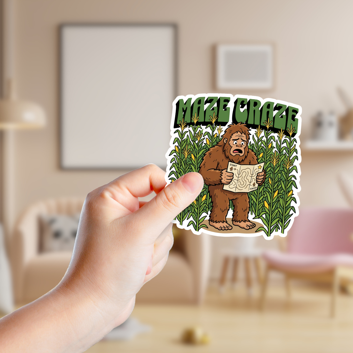 Big Foot Lost at a Corn Maze Custom Sticker