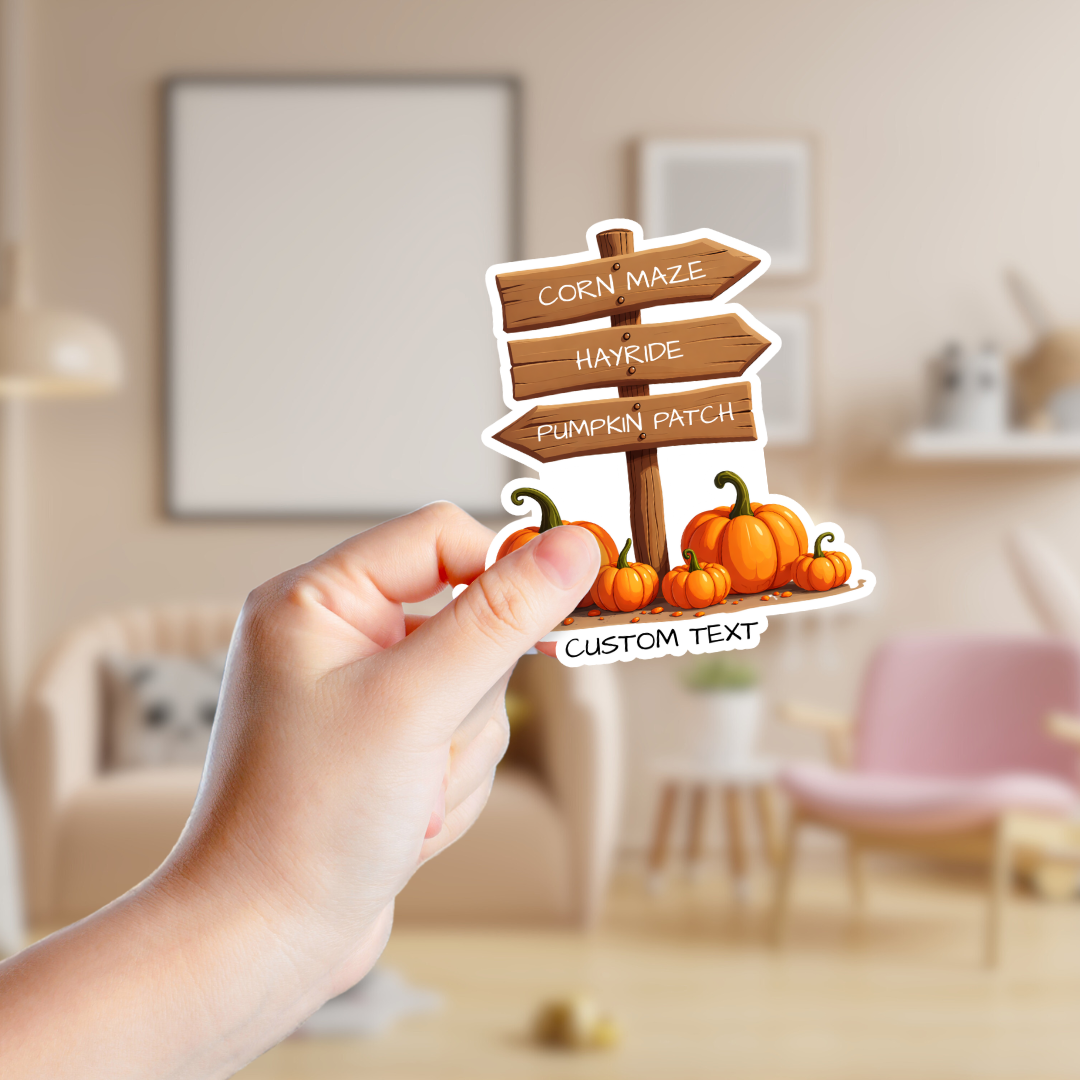 Rustic Fall Corn Maze and Pumpkin Patch Directional Sign Custom Sticker