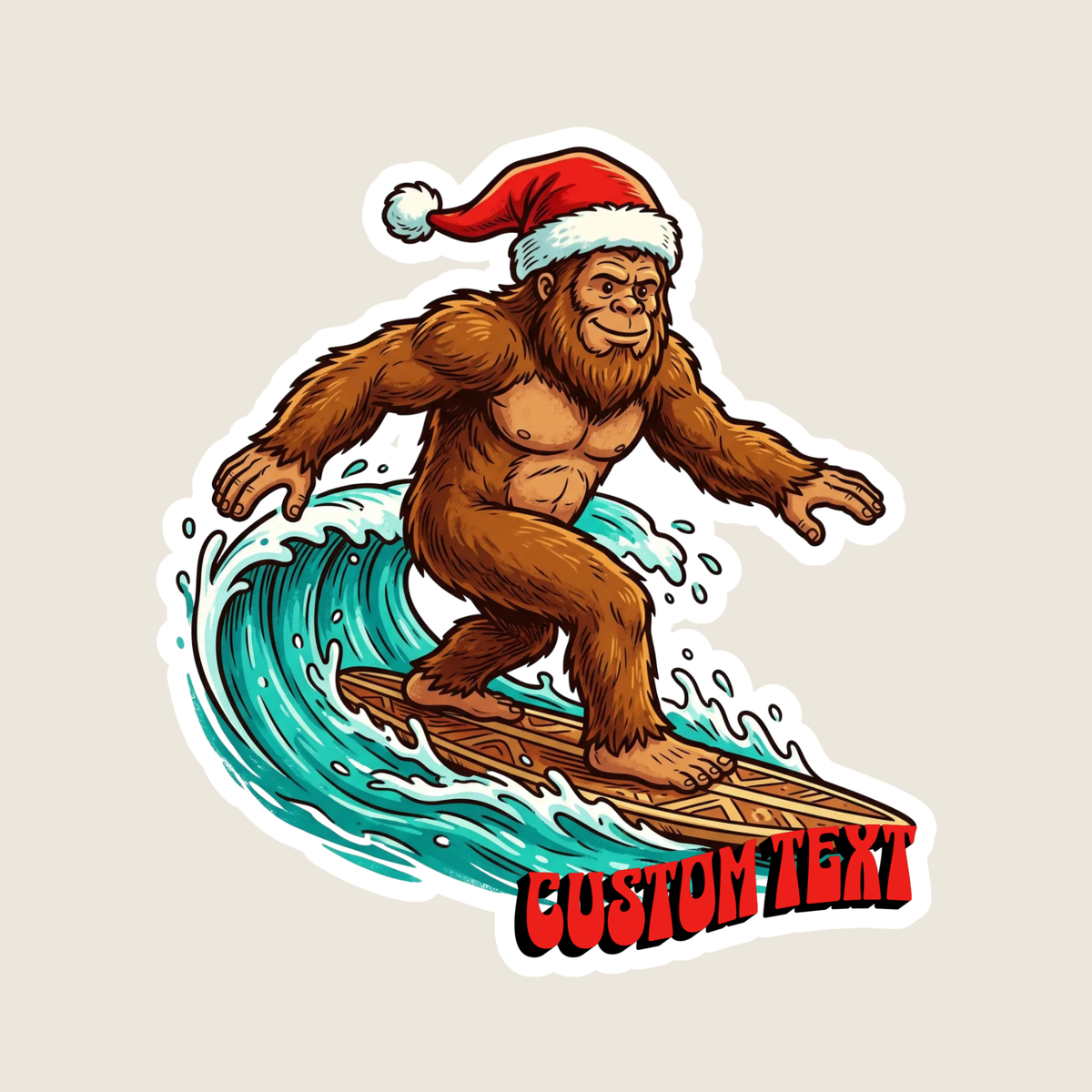 Christmas Big Foot Surfing Custom Sticker