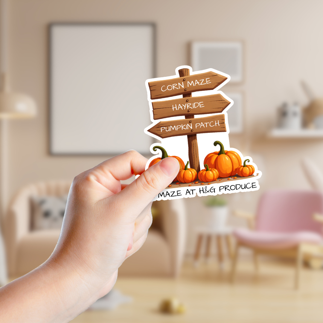 Rustic Fall Corn Maze and Pumpkin Patch Directional Sign Custom Sticker
