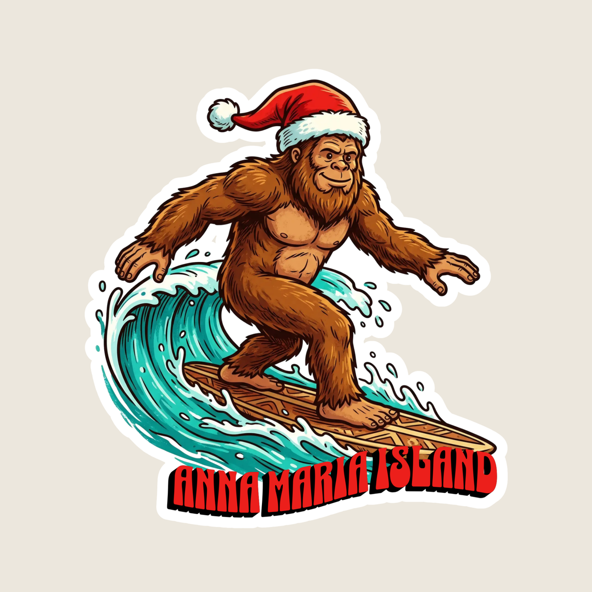 Christmas Big Foot Surfing Custom Sticker