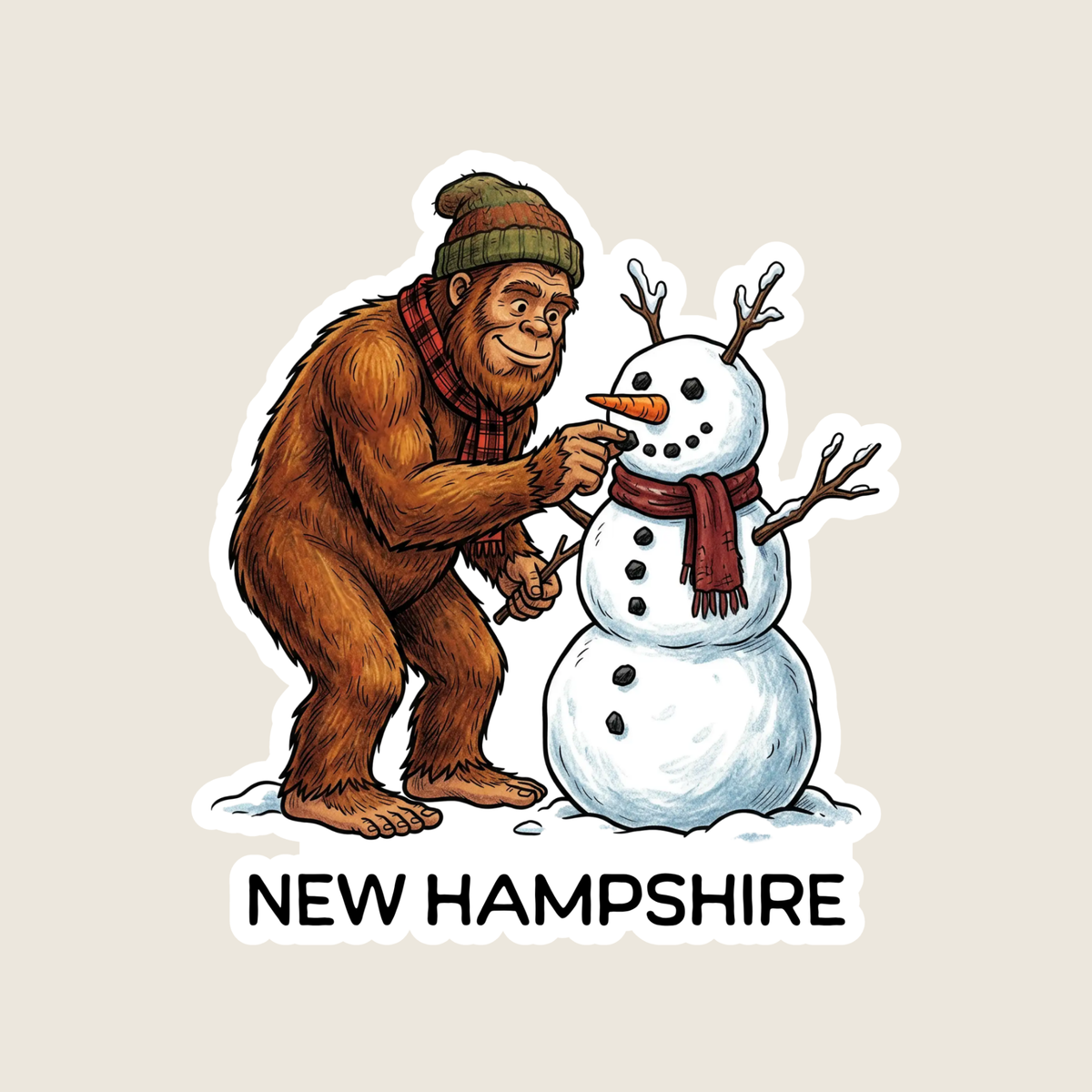 Big Foot Building a Snowman Custom Sticker