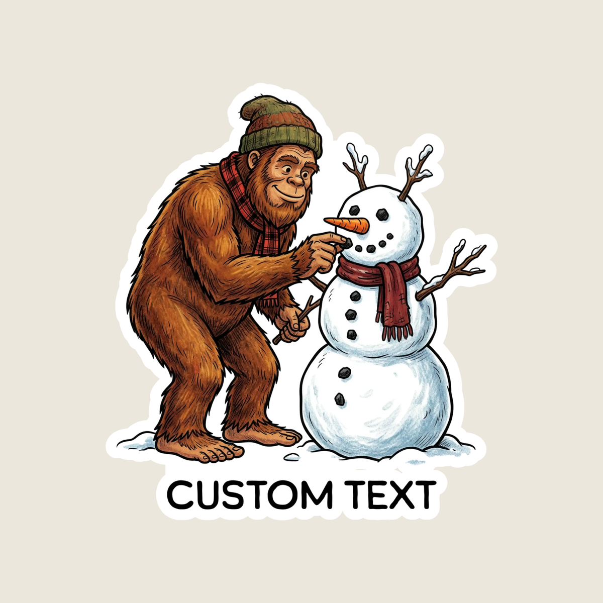 Big Foot Building a Snowman Custom Sticker