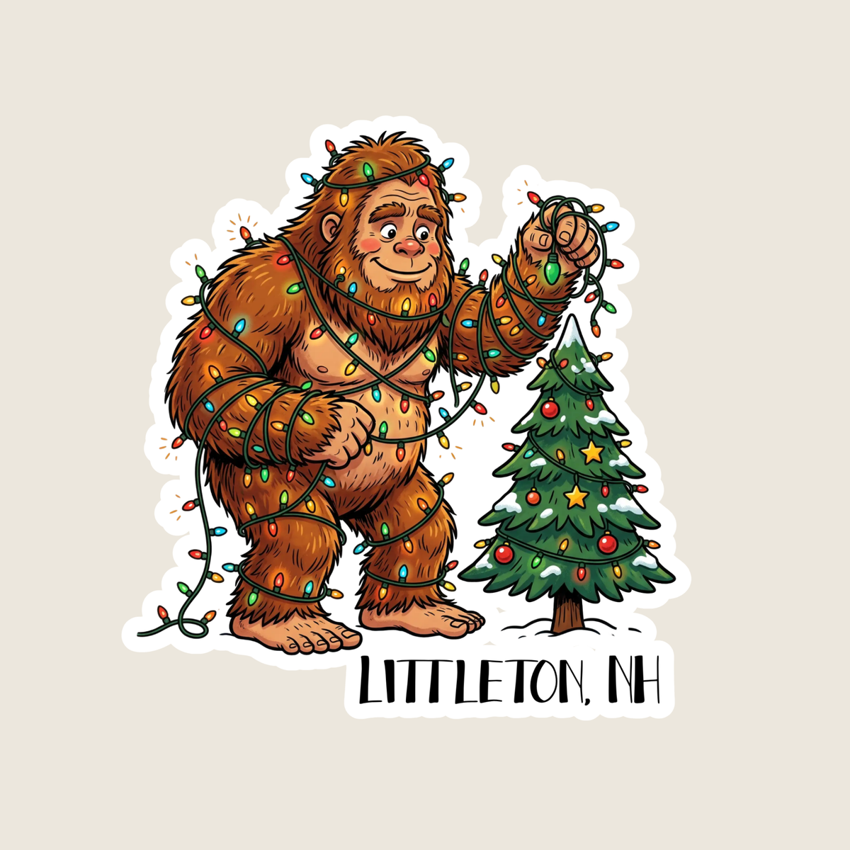 Big Foot Decorating a Christmas Tree Custom Sticker