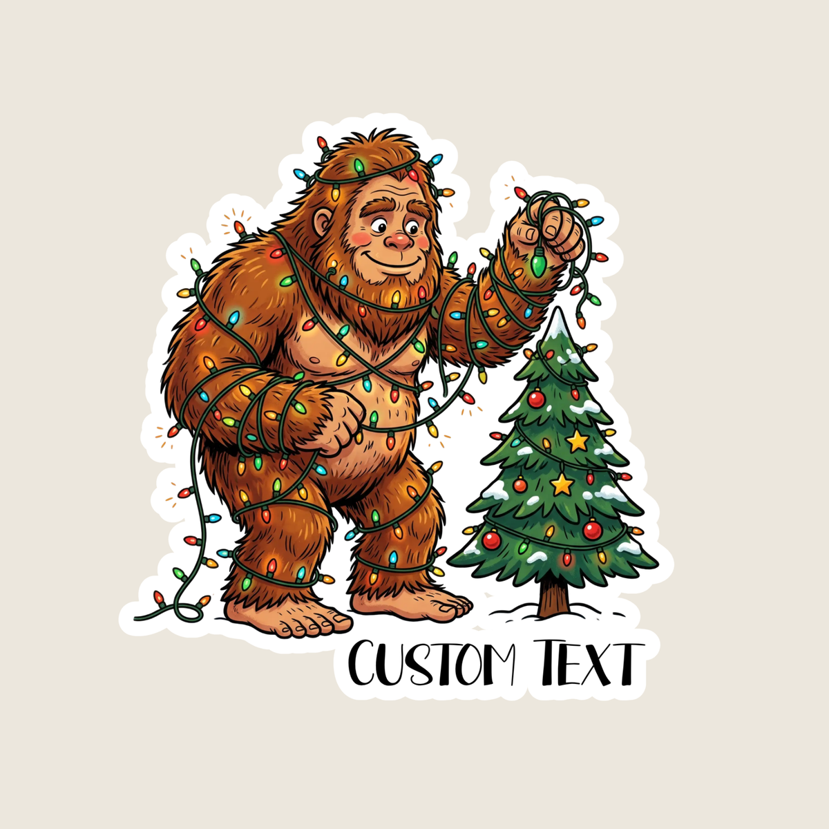 Big Foot Decorating a Christmas Tree Custom Sticker
