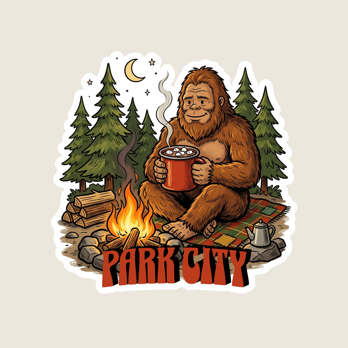Big Foot Drinking Hot Chocolate Custom Sticker