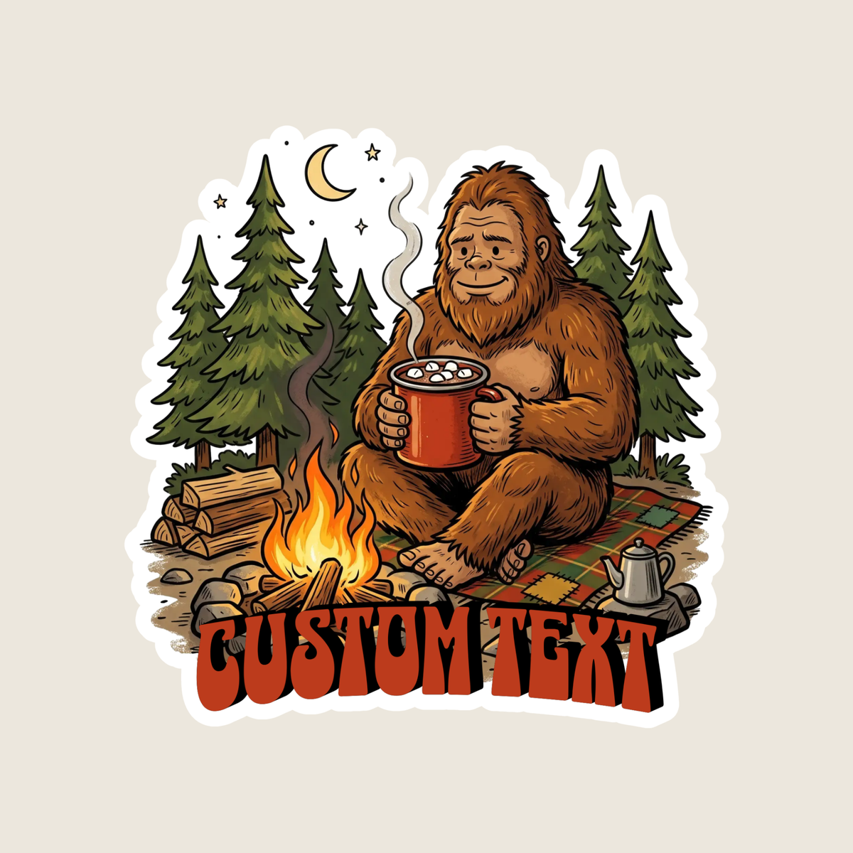 Big Foot Drinking Hot Chocolate Custom Sticker