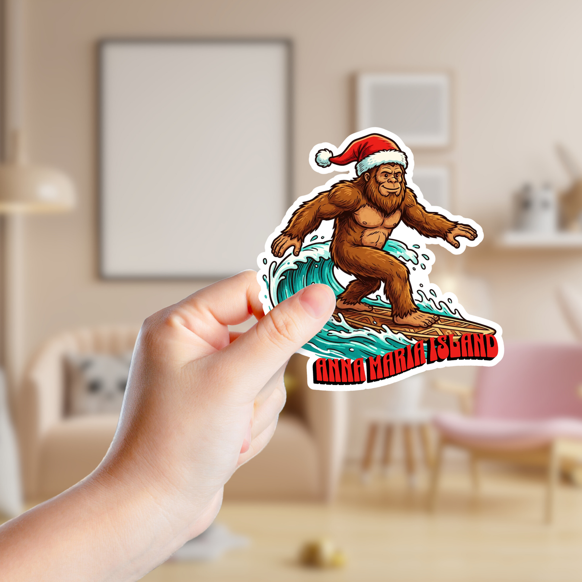 Christmas Big Foot Surfing Custom Sticker