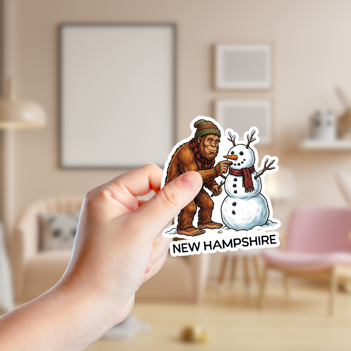 Big Foot Building a Snowman Custom Sticker