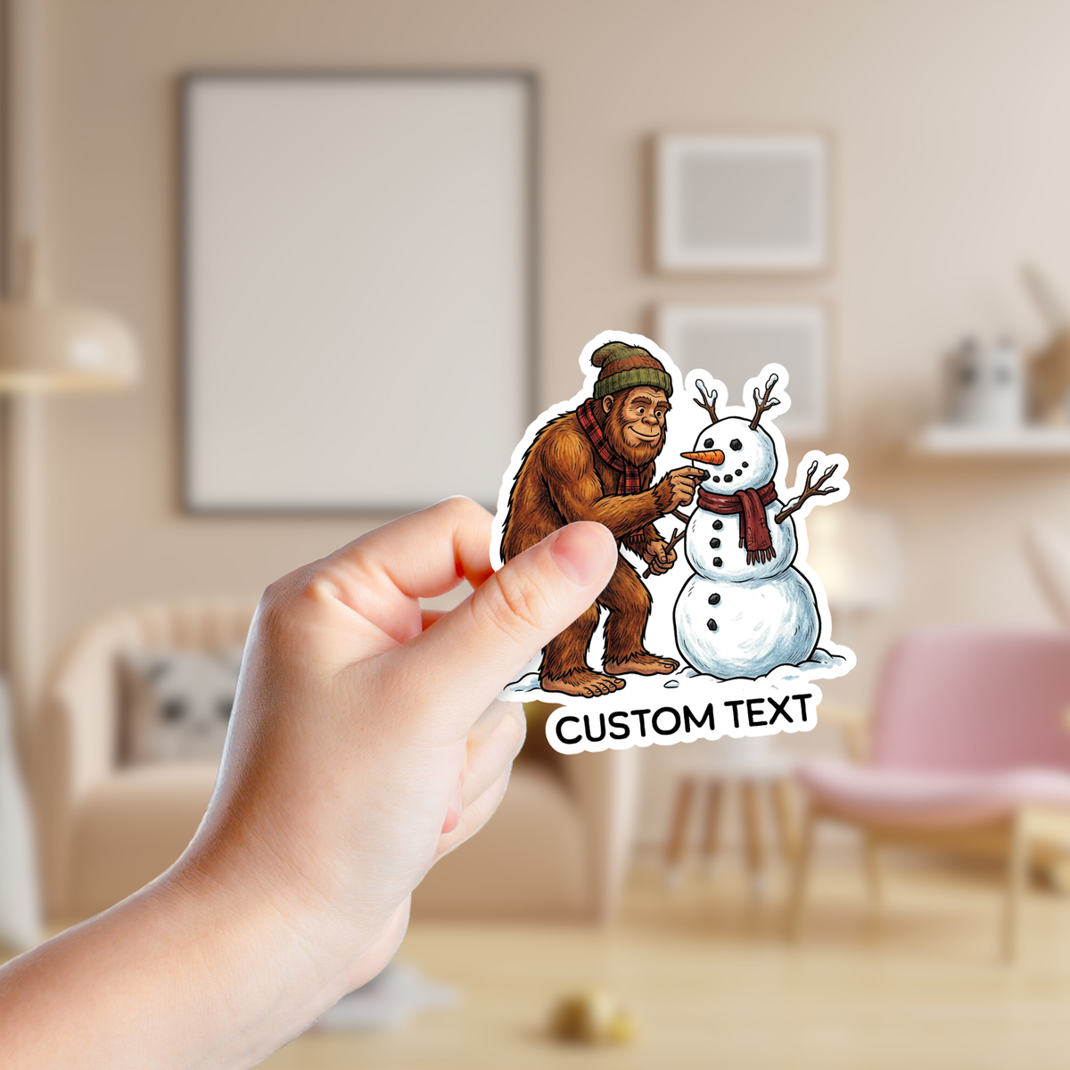 Big Foot Building a Snowman Custom Sticker