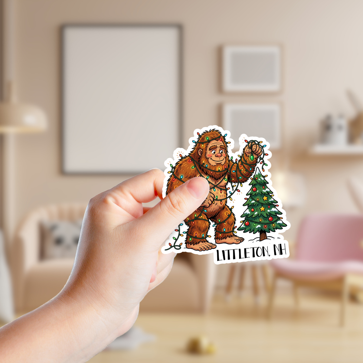 Big Foot Decorating a Christmas Tree Custom Sticker