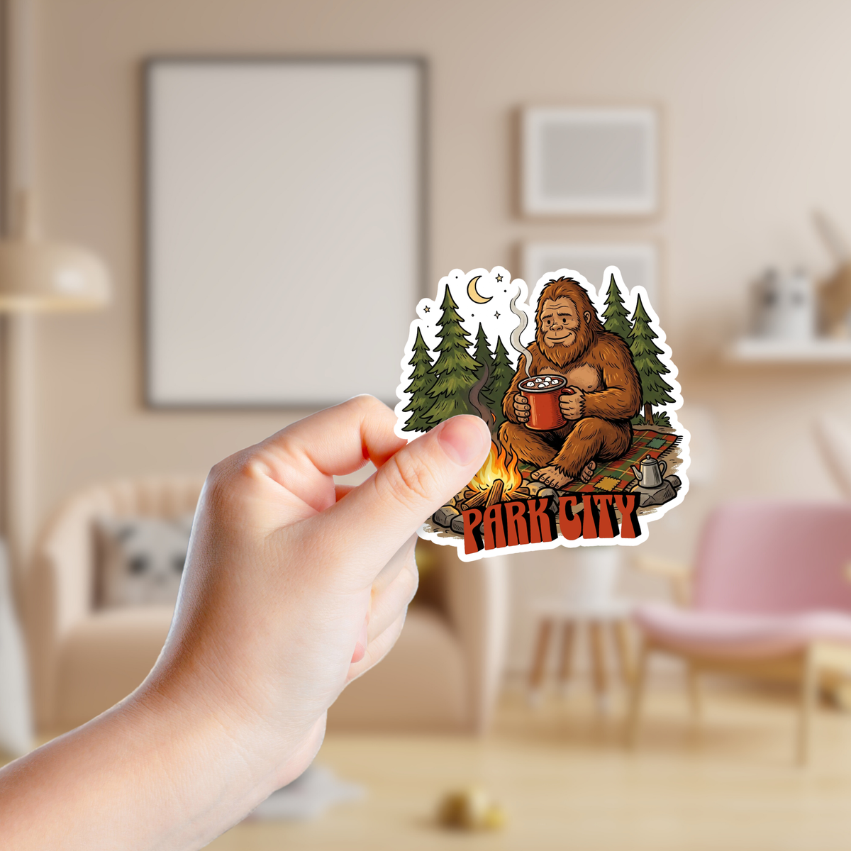 Big Foot Drinking Hot Chocolate Custom Sticker
