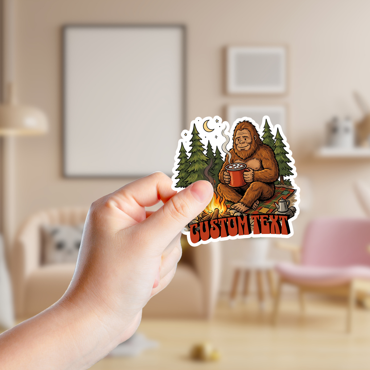 Big Foot Drinking Hot Chocolate Custom Sticker