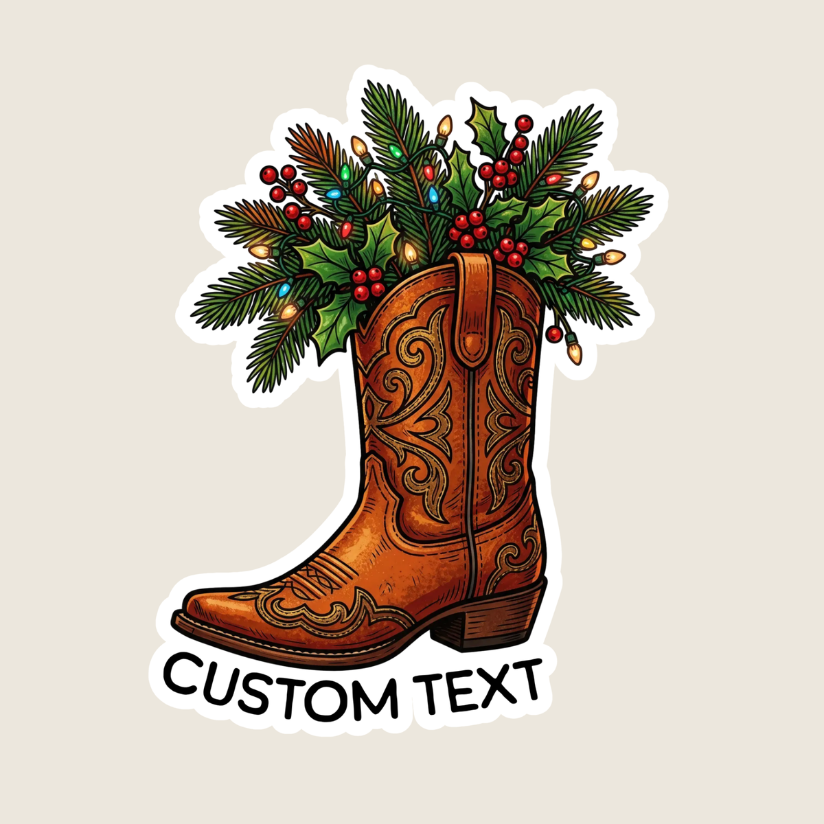 Christmas Cowgirl Boot Custom Sticker