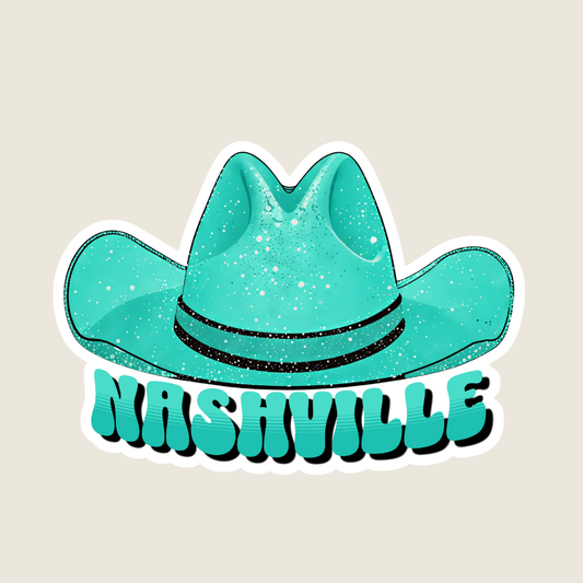 Sparkly Turquoise Cowgirl Hat Custom Sticker