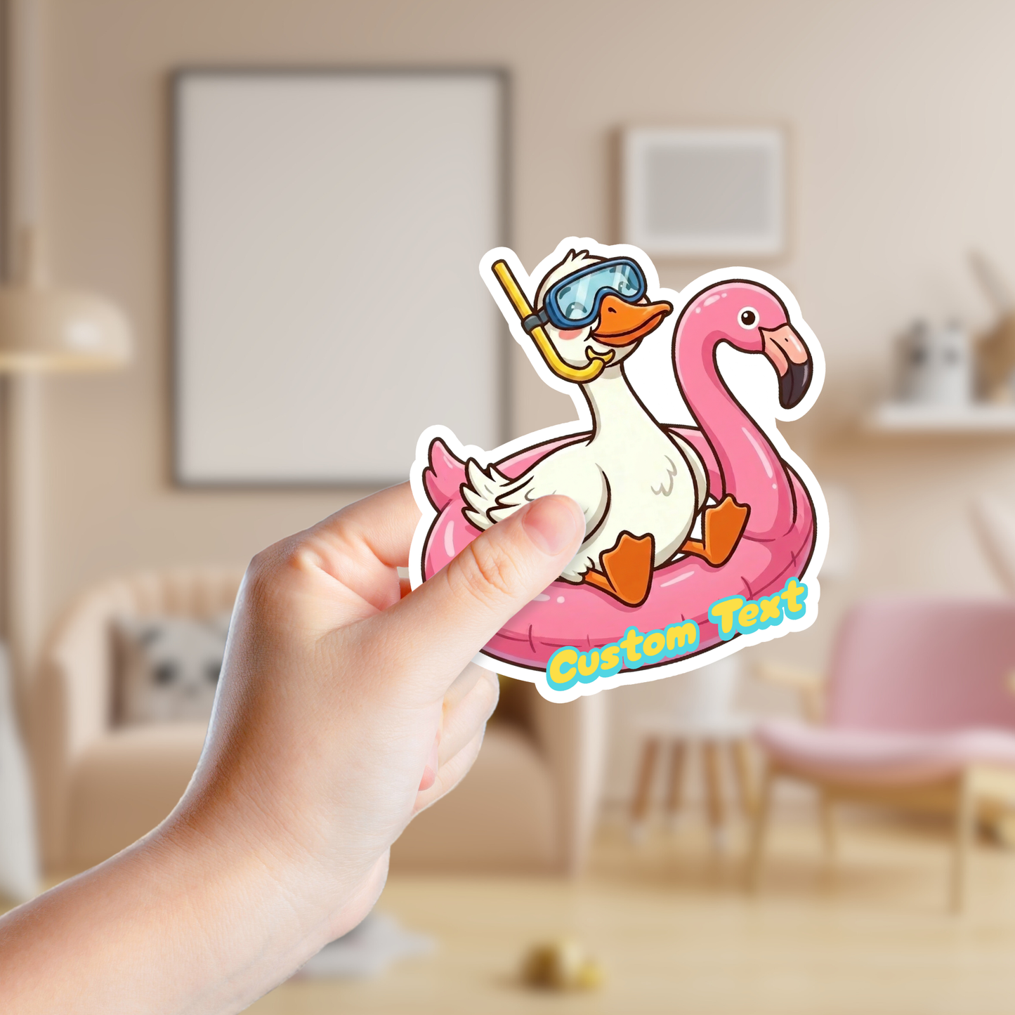 Snorkeling Silly Goose in a Flamingo Float Custom Funny Sticker