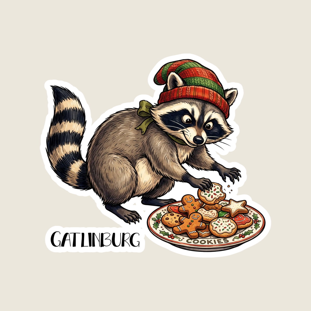 Christmas Raccoon Stealing Cookies Custom Sticker
