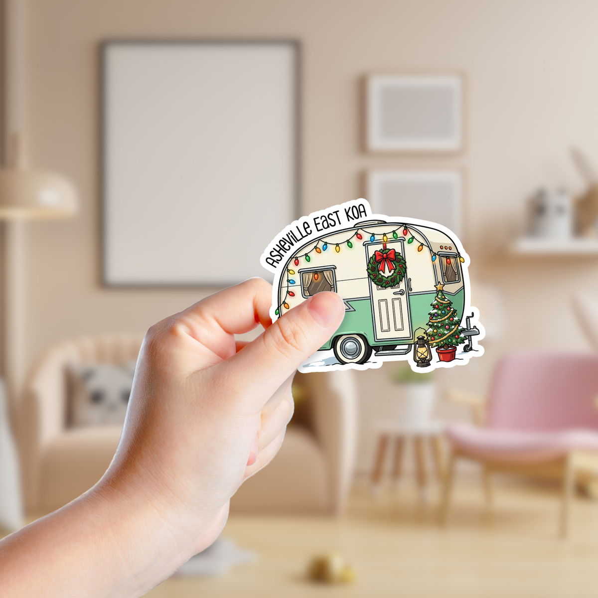 Retro Vintage Christmas Camper Custom Sticker