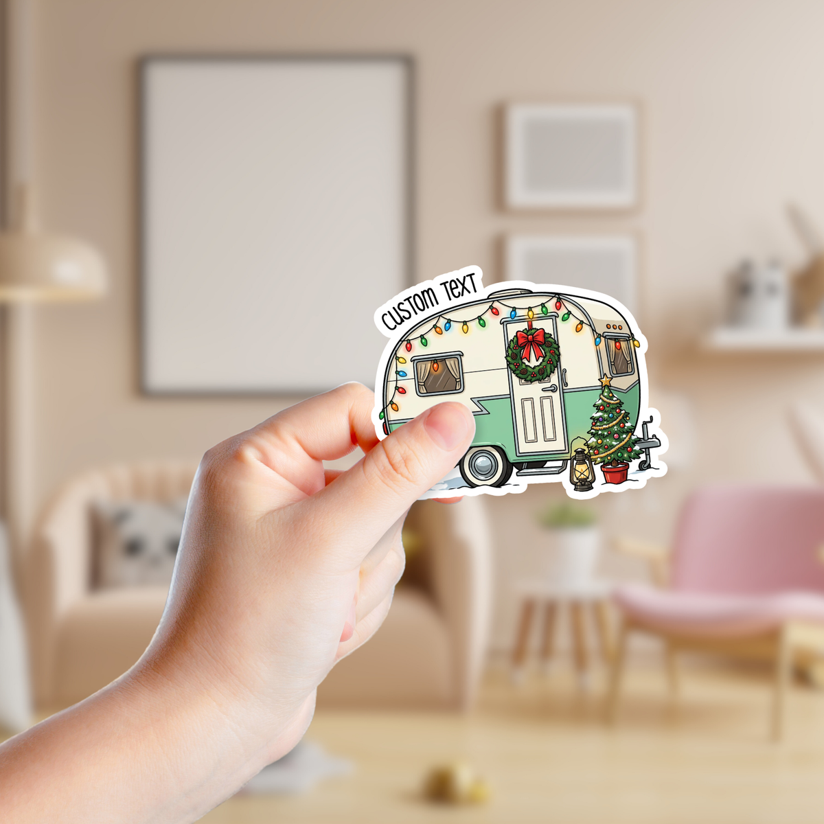 Retro Vintage Christmas Camper Custom Sticker