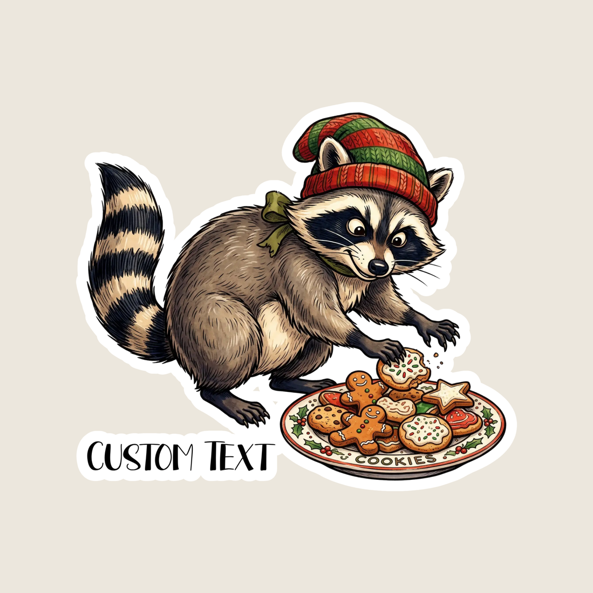 Christmas Raccoon Stealing Cookies Custom Sticker