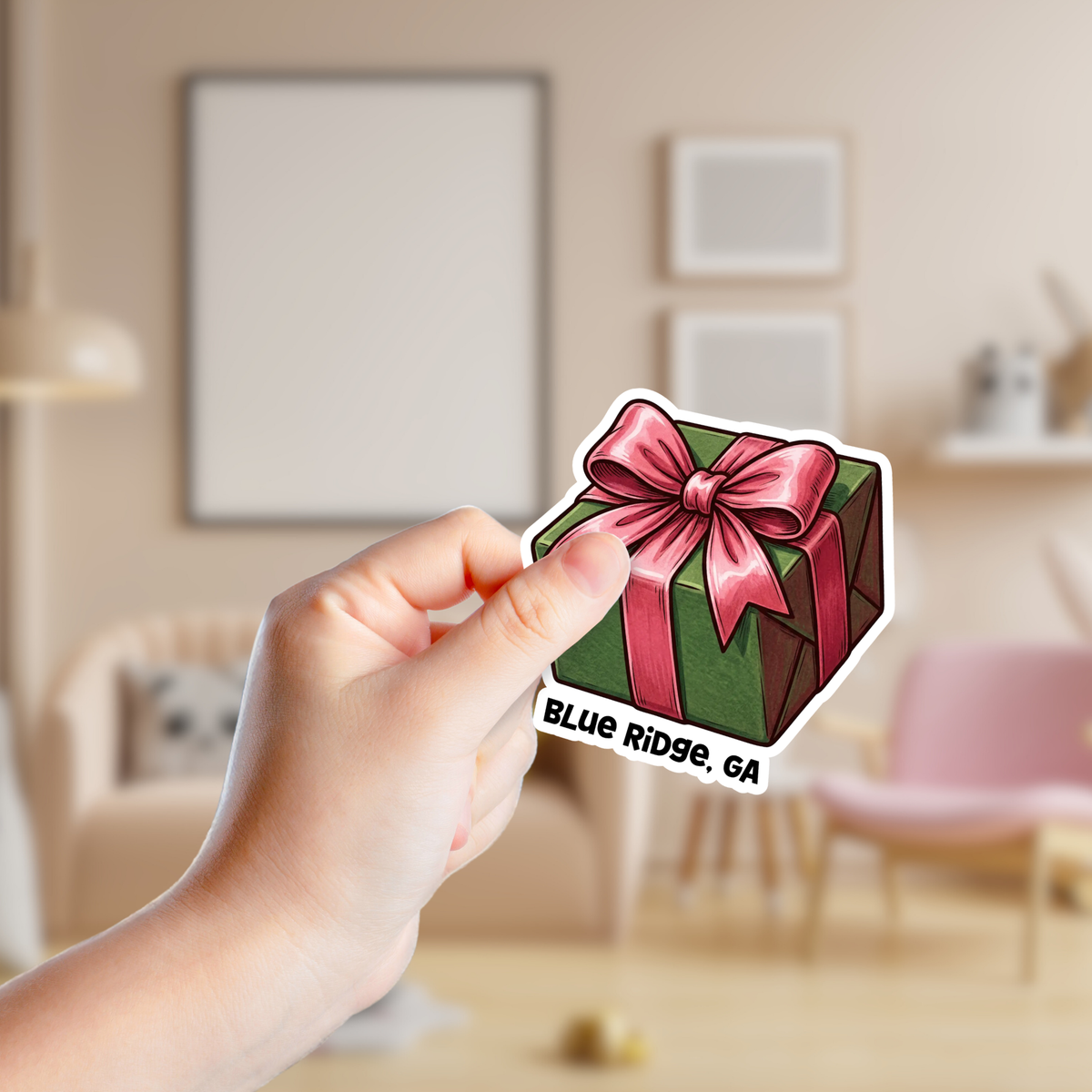 Pink and Green Christmas Gift Custom Sticker