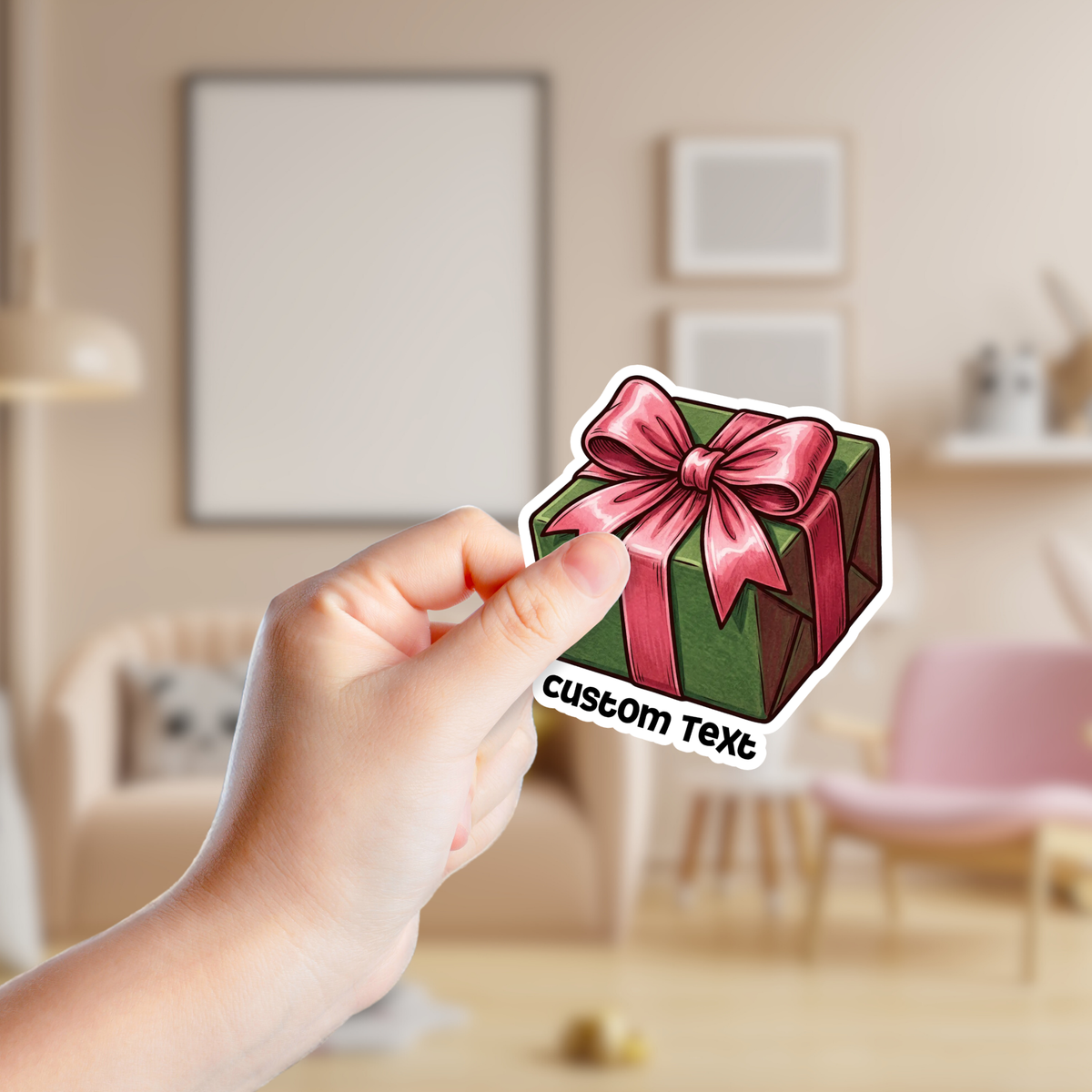Pink and Green Christmas Gift Custom Sticker