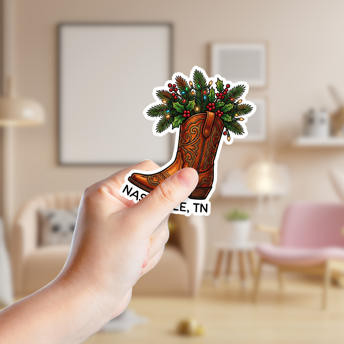 Christmas Cowgirl Boot Custom Sticker