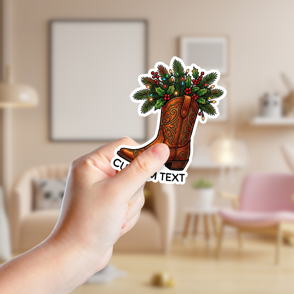 Christmas Cowgirl Boot Custom Sticker