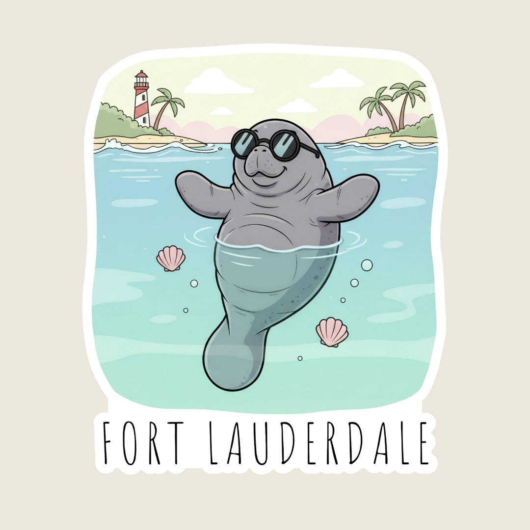 Cute Floating Manatee Custom Sticker