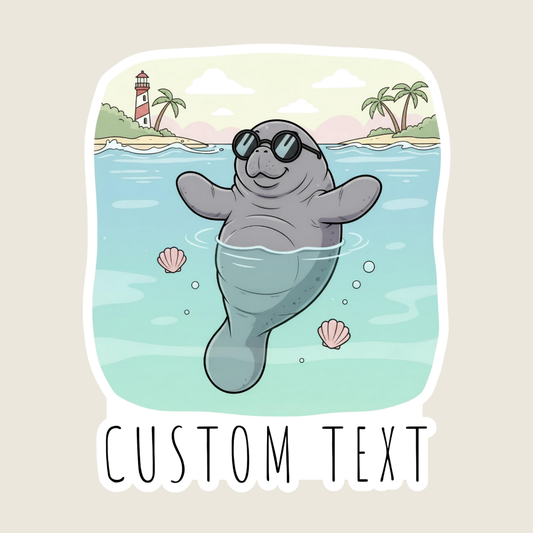 Cute Floating Manatee Custom Sticker