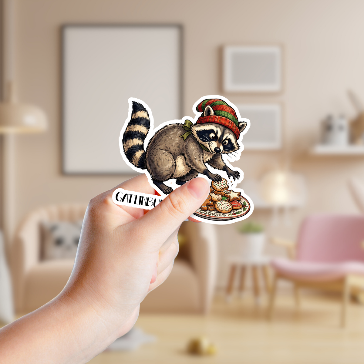 Christmas Raccoon Stealing Cookies Custom Sticker