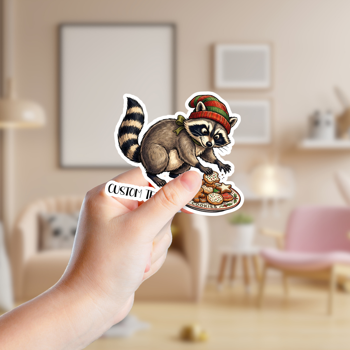 Christmas Raccoon Stealing Cookies Custom Sticker
