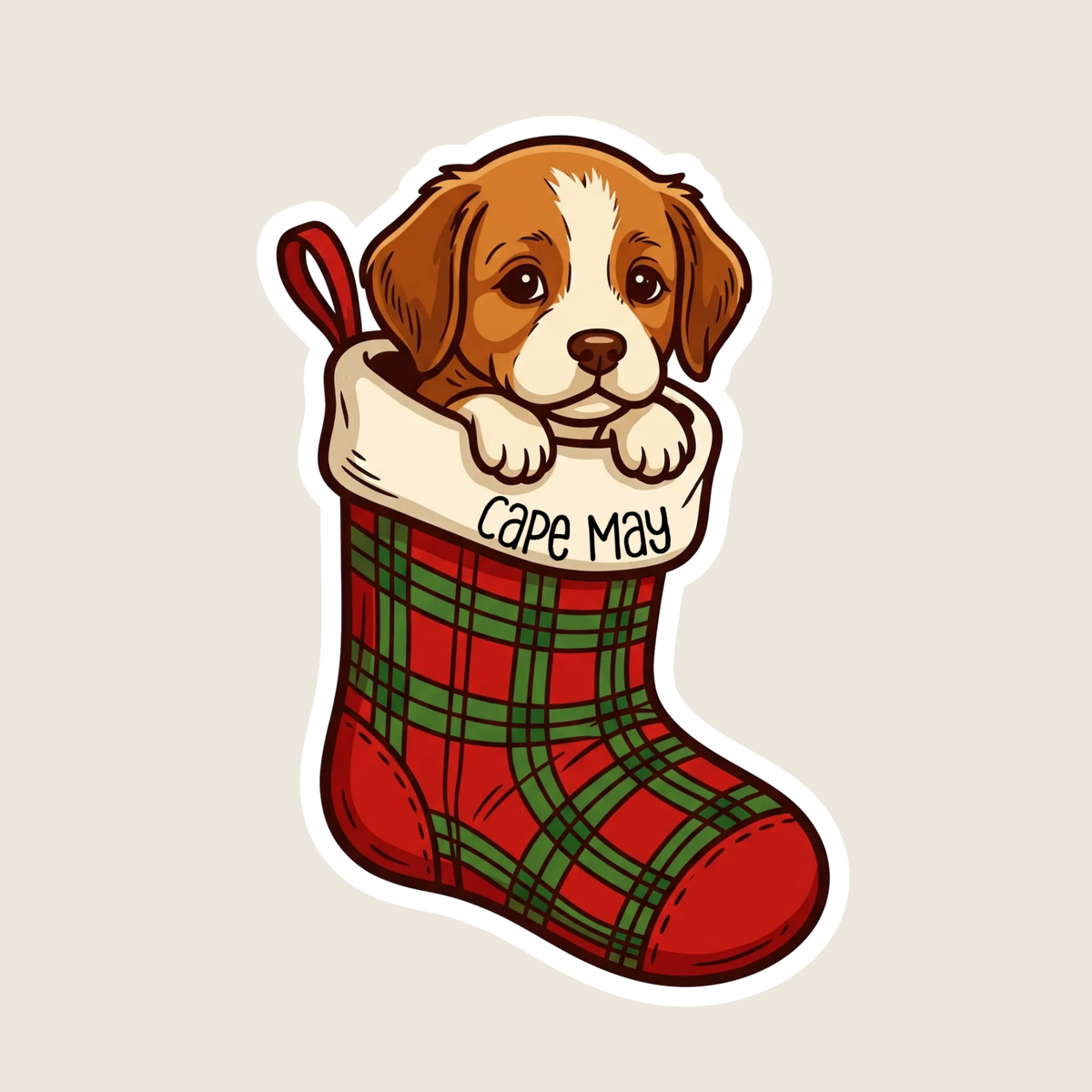 Puppy in a Stocking Custom Christmas Sticker
