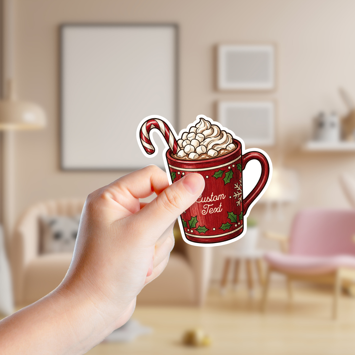 Cup of Hot Chocolate Custom Christmas Sticker