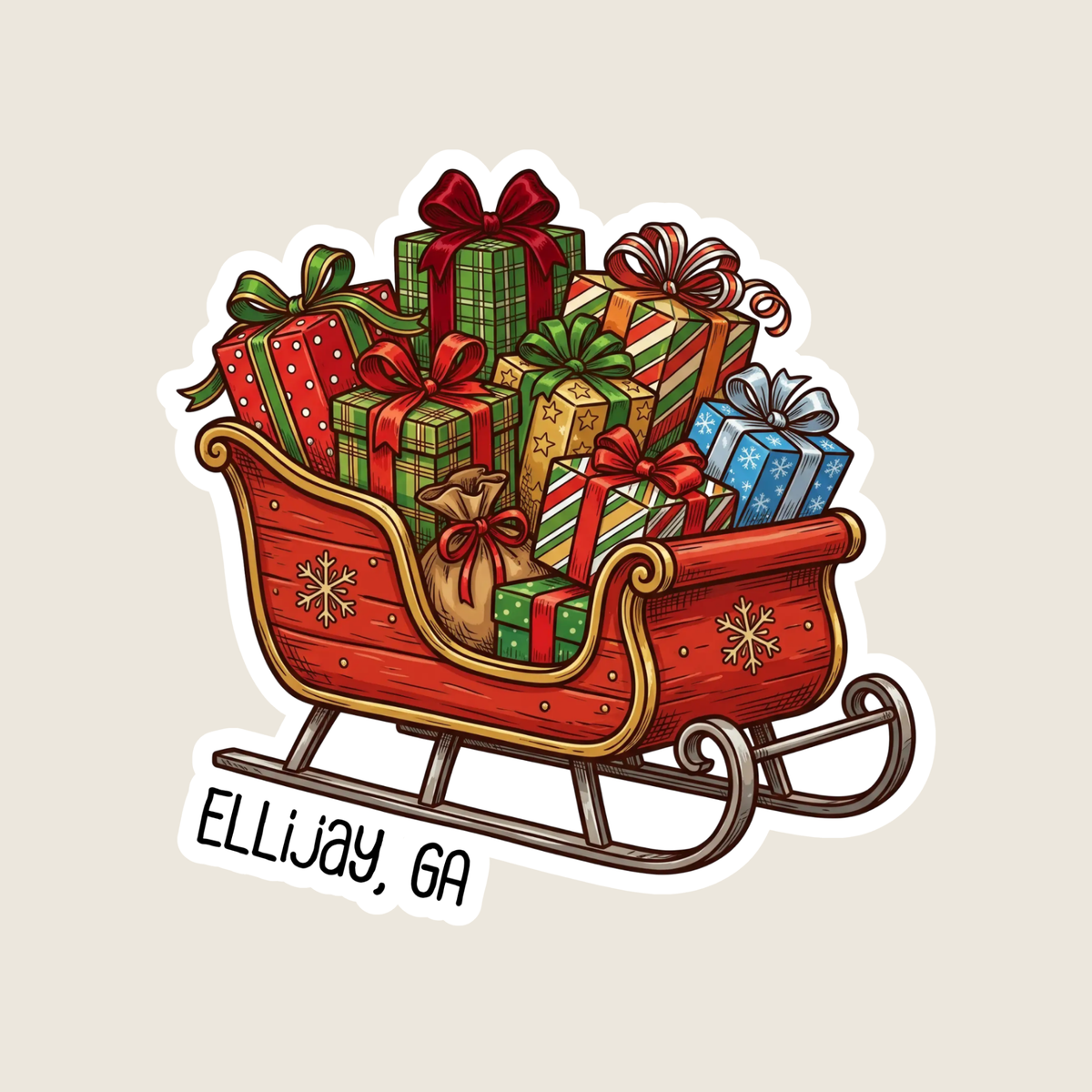 Santa's Sleigh Filled with Presents Custom Christmas Sticker
