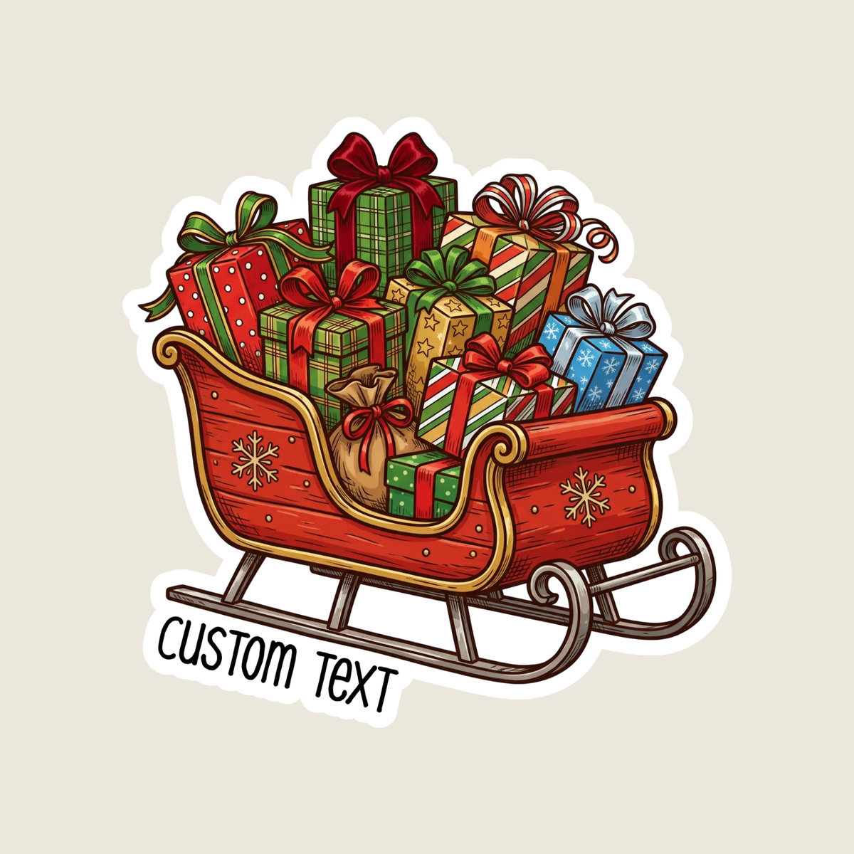 Santa's Sleigh Filled with Presents Custom Christmas Sticker