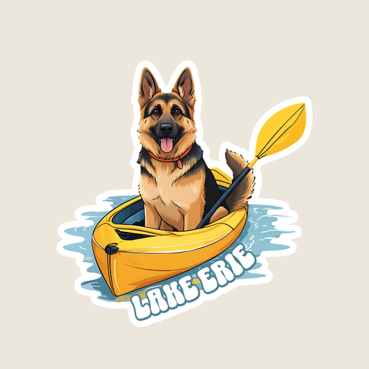 Kayaking German Shepherd Custom Souvenir Sticker