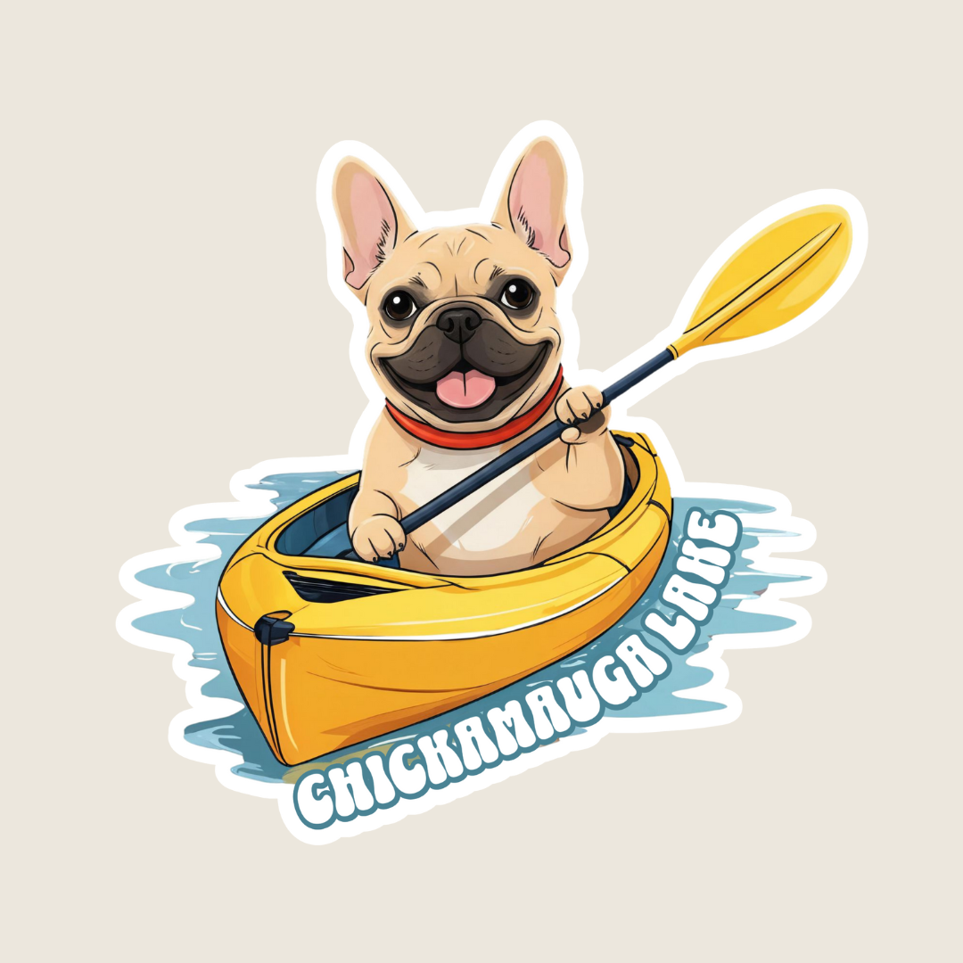 Kayaking French Bulldog Custom Souvenir Sticker