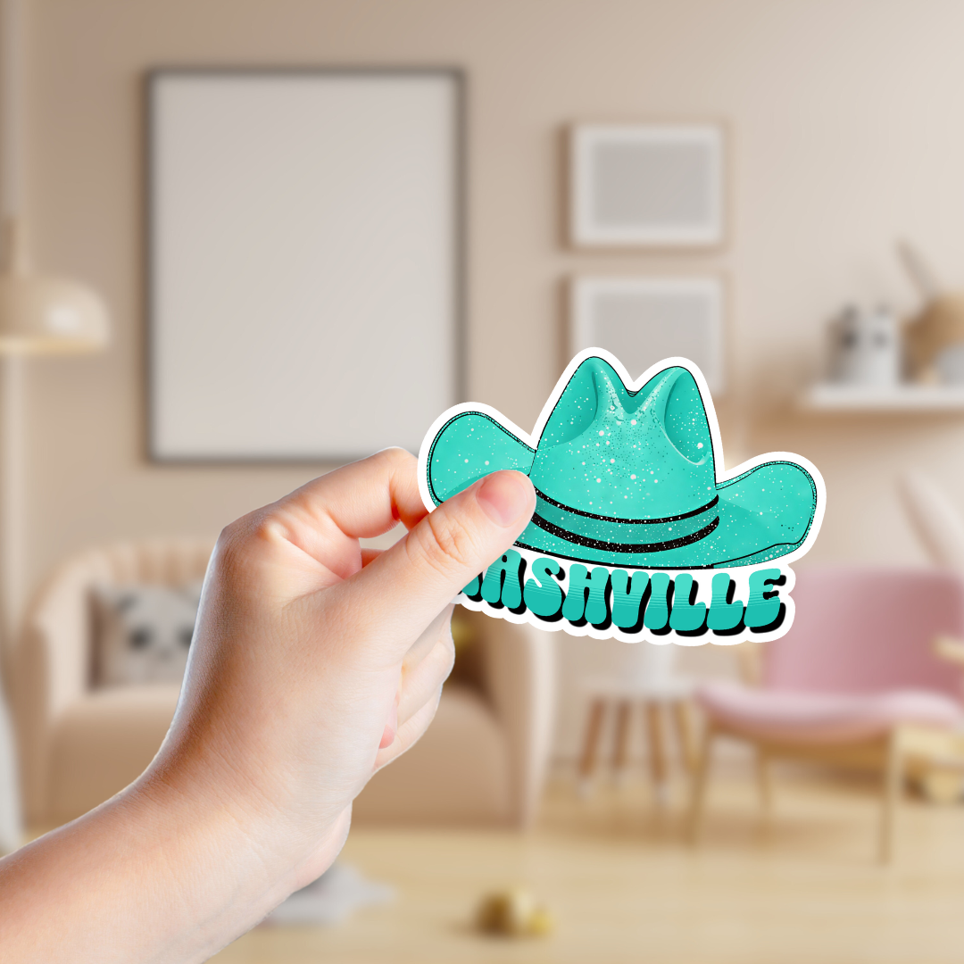 Sparkly Turquoise Cowgirl Hat Custom Sticker