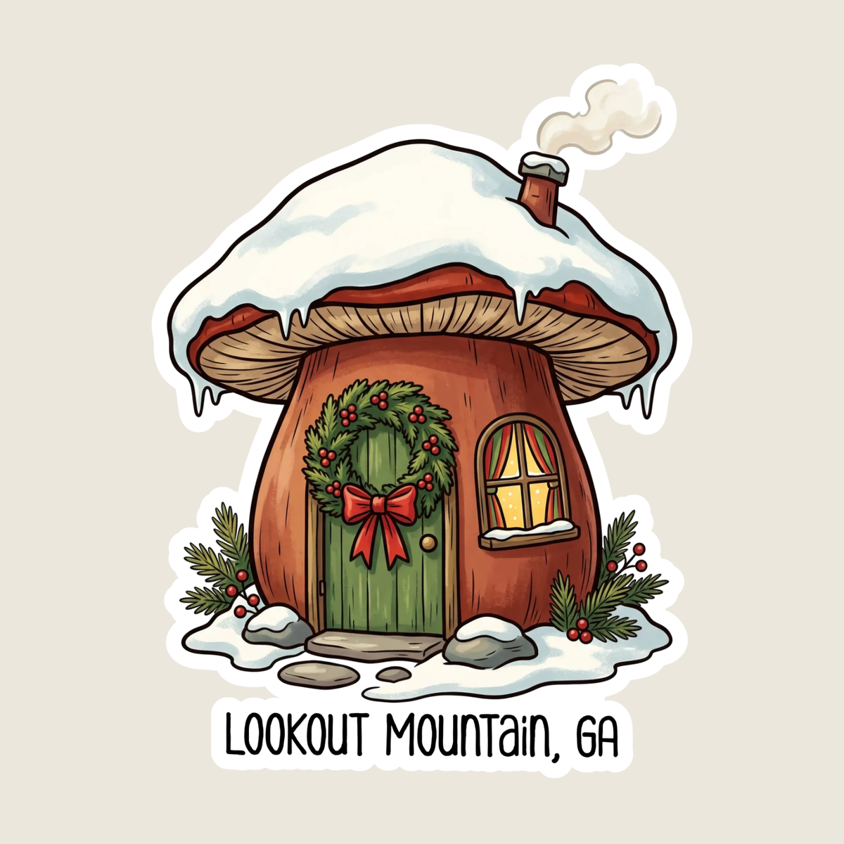 Christmas Mushroom House Custom Sticker