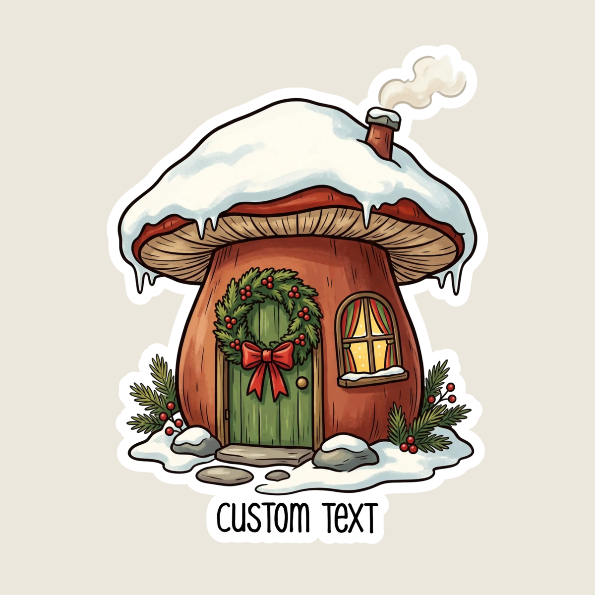 Christmas Mushroom House Custom Sticker