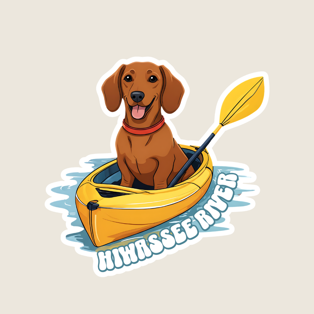 Kayaking Dachshund Custom Souvenir Sticker