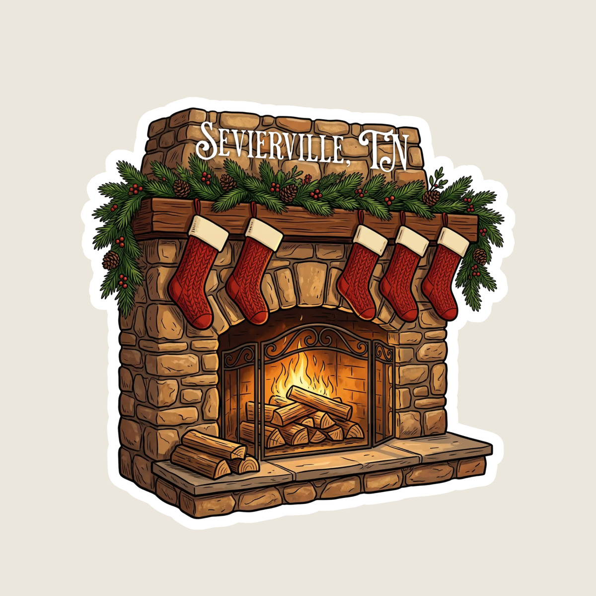 Christmas Fireplace Custom Sticker