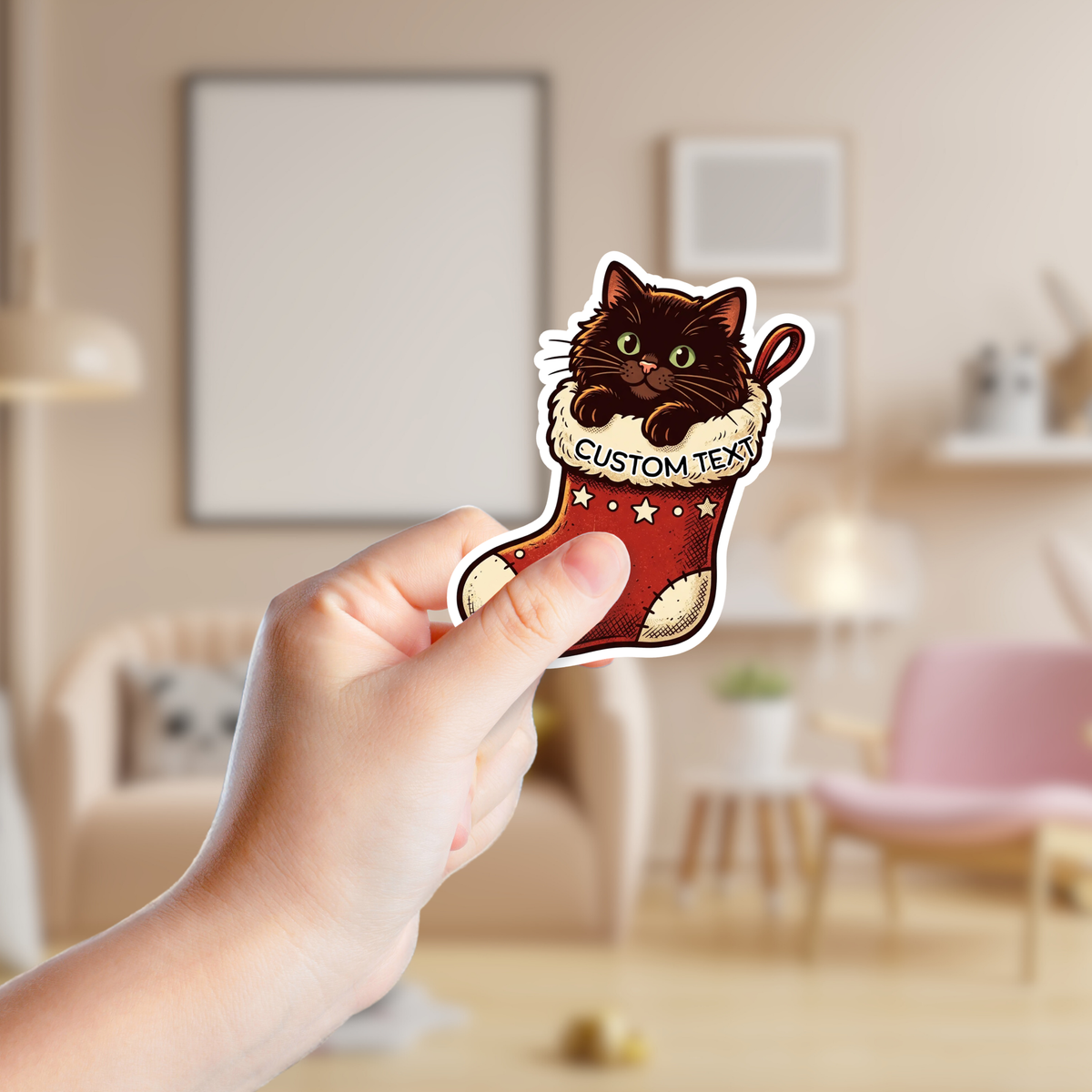 Kitten in a Stocking Custom Christmas Sticker