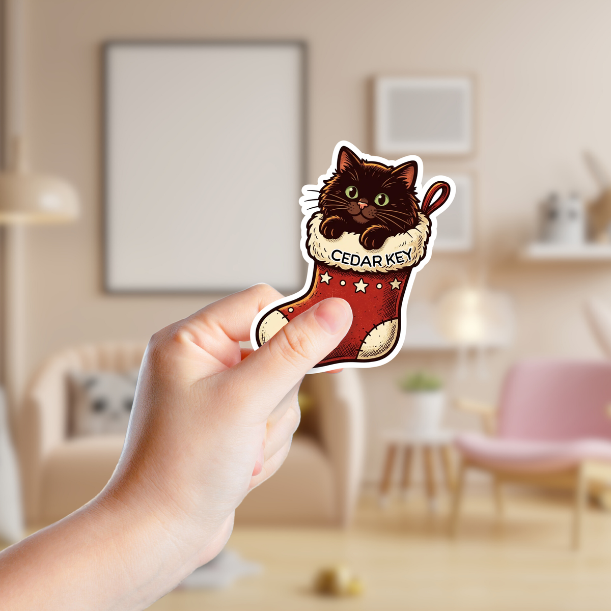 Kitten in a Stocking Custom Christmas Sticker