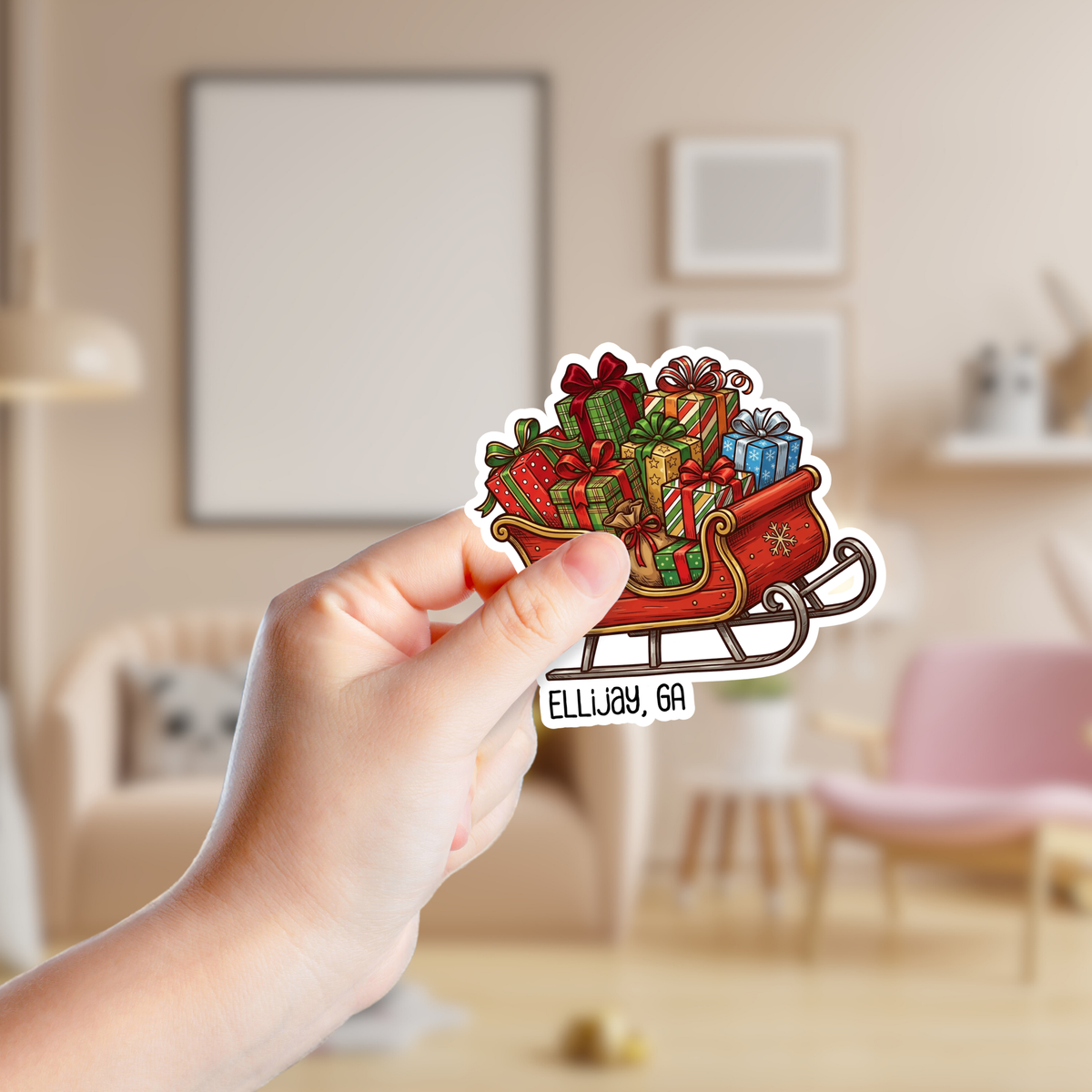 Santa's Sleigh Filled with Presents Custom Christmas Sticker