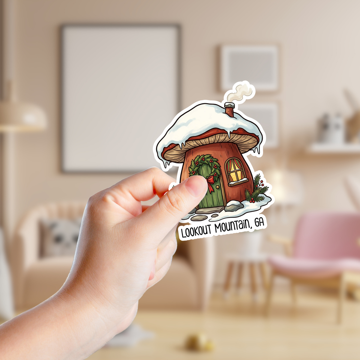 Christmas Mushroom House Custom Sticker