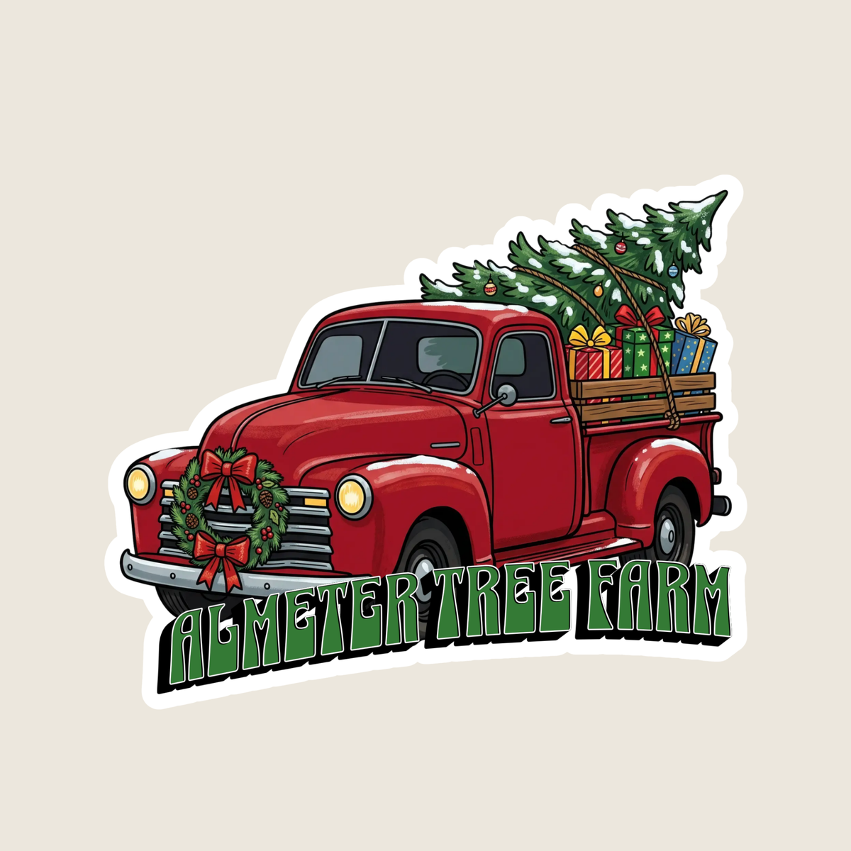 Vintage Christmas Truck with Tree and Presents Custom Sticker