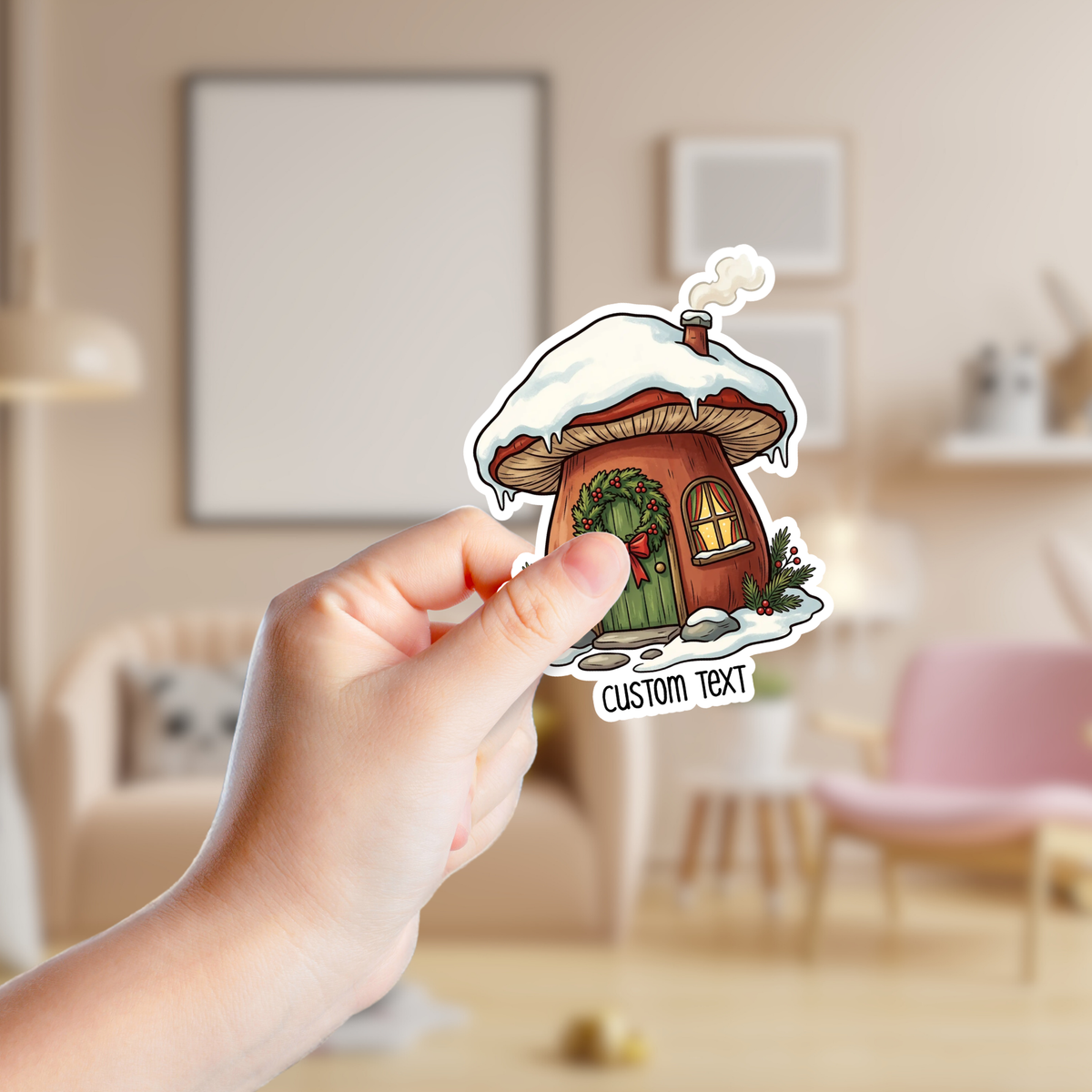 Christmas Mushroom House Custom Sticker