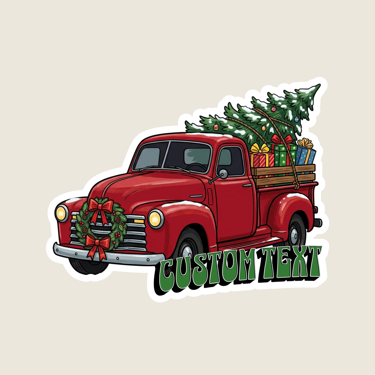Vintage Christmas Truck with Tree and Presents Custom Sticker